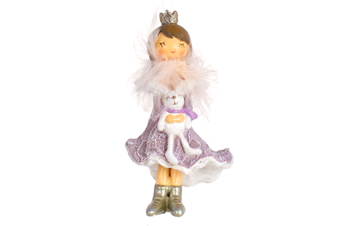 Декоративна підвісна фігурка Принцеса із зайчиком, 12см, колір - пурпурний - Фото