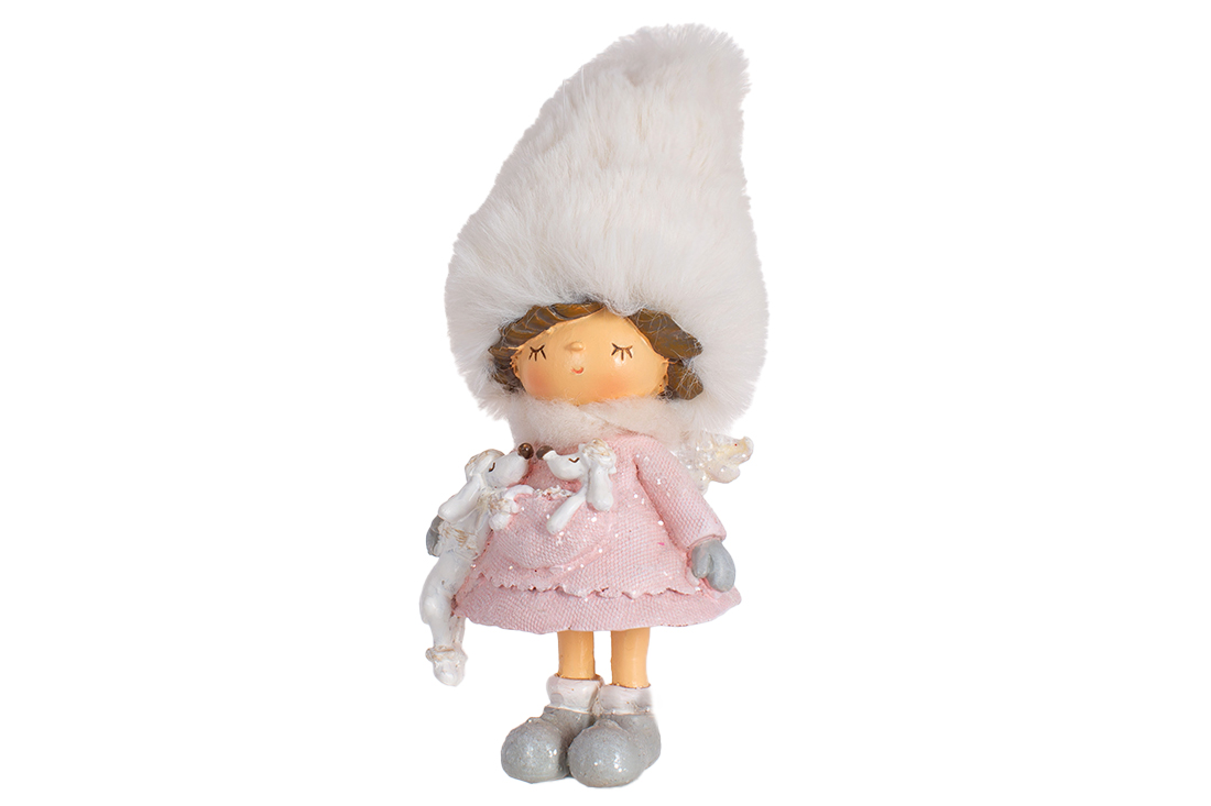 Декоративна підвісна фігурка Дівчинка в м'якій шапці, 12см, колір - рожевий - Фото