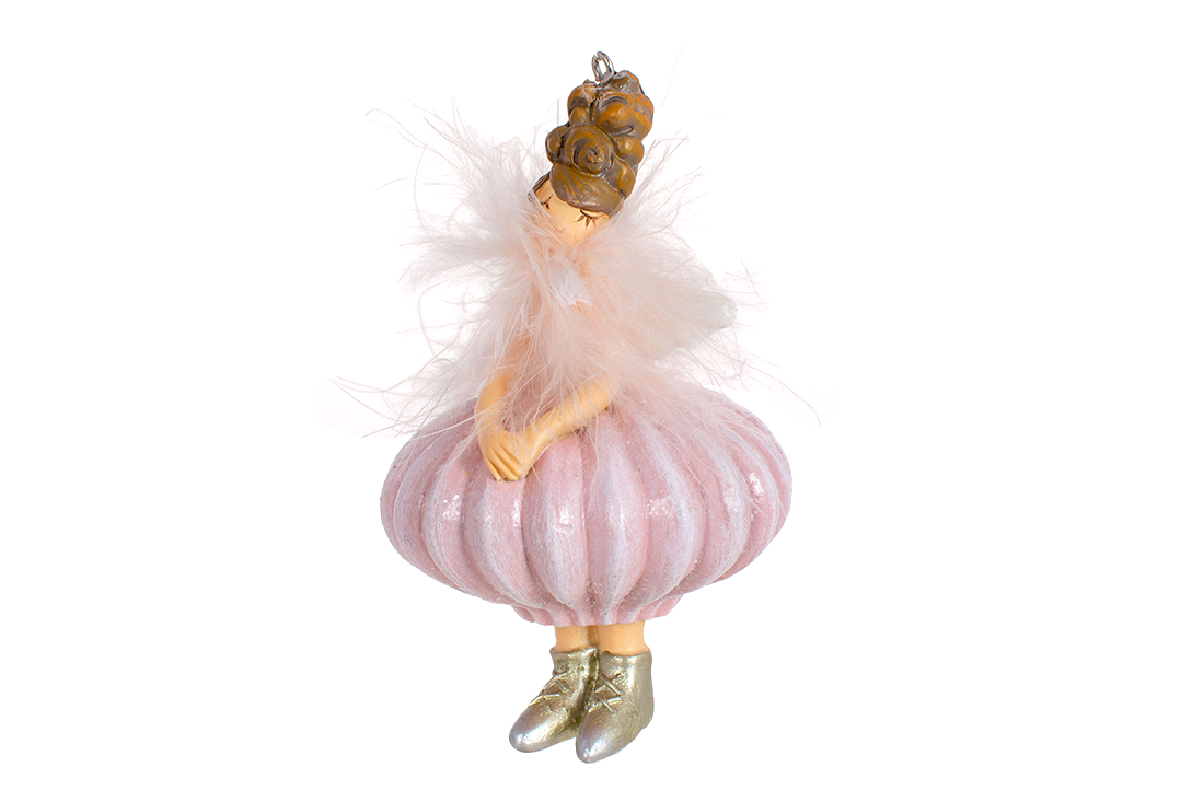 Декоративна підвісна фігурка Дівчинка- Ангел у рожевій сукні, 10.5см - Фото