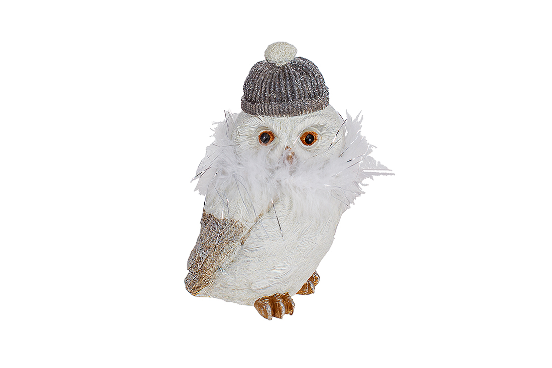 Декоративна статуетка Совушка 18см, колір - білий зі сріблом - Фото