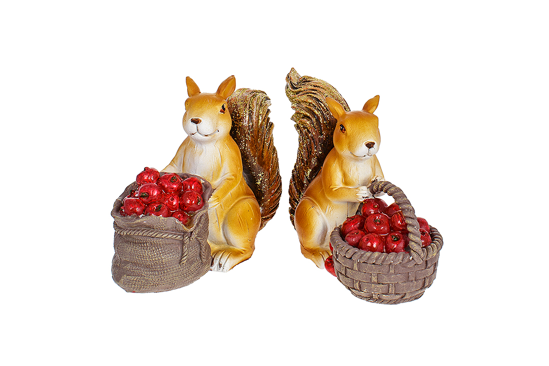 Декоративна фігурка Білка з яблучками 16см, 2 дизайни, колір - рудий - Фото