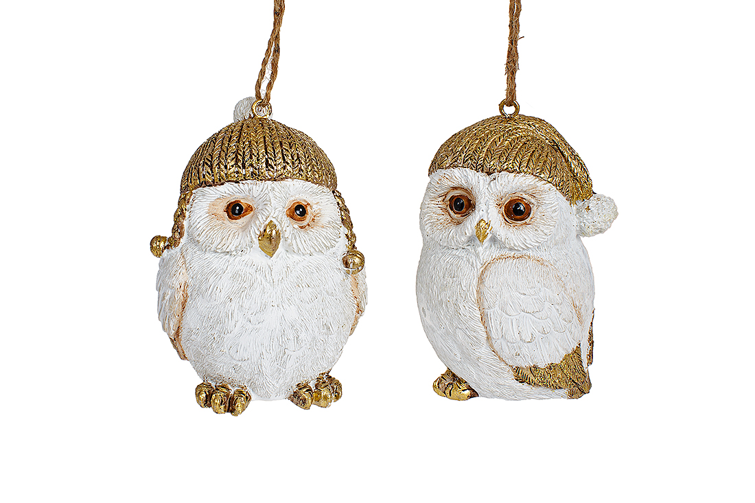 Декоративна фігурка Совушка 10см, 2 дизайни, колір - білий із золотом - Фото