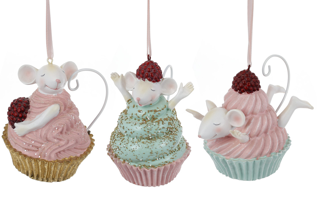 Декоративна підвісна фігурка Мишка в капкейці, 11см, 3 дизайни - Фото