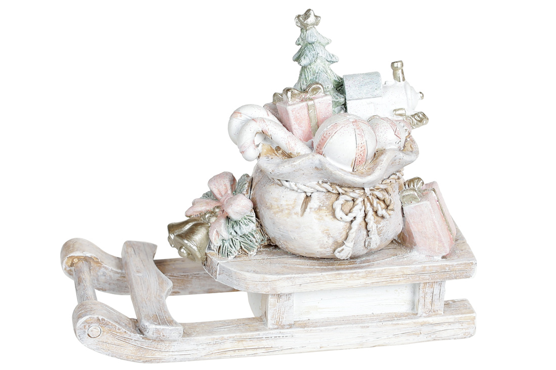 Декоративна фігурка Сани з подарунками, 12.5см, колір - рожево-бежевий - Фото