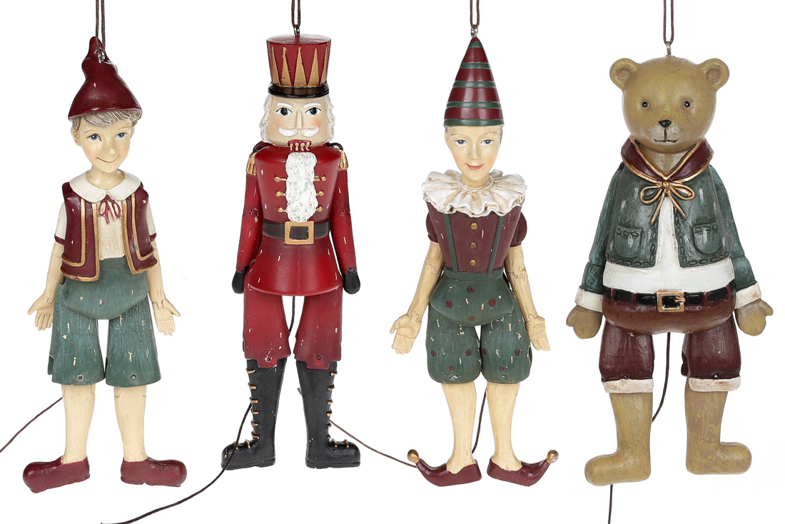 Декоративна підвісна фігурка Маріонетки, 19см, 4 дизайни, колір - бордо із зеленим - Фото