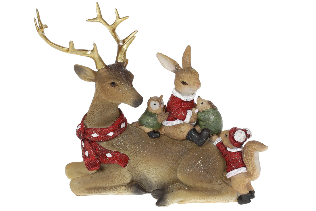 Декоративна статуетка Лісові жителі на олені, 16см, колір - світло-коричневий - Фото