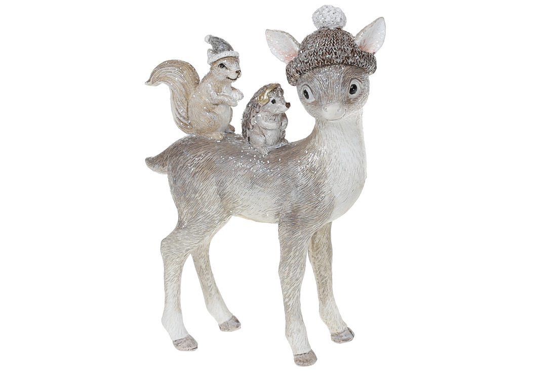 Декоративна статуетка Оленя з друзями, 15.5см, колір - бежевий - Фото