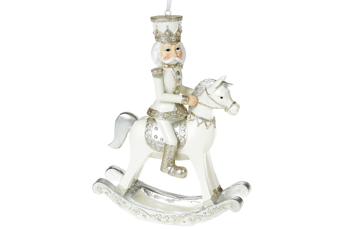 Декоративна підвісна фігурка Страж на коні, 18см, колір - шампань з білим - Фото
