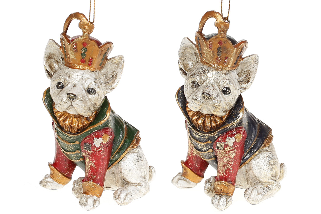 Декоративна підвісна фігурка Собака з короною, 12см, 2 дизайни, колір - бордо із синім та бордо із зеленим - Фото