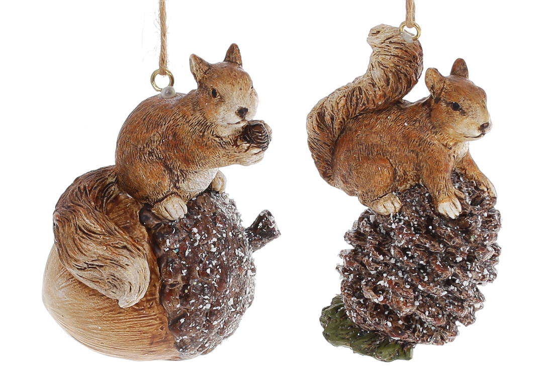 Декоративна підвісна фігурка Білочка на шишці, 10.5см, 2 дизайни колір - коричневий - Фото