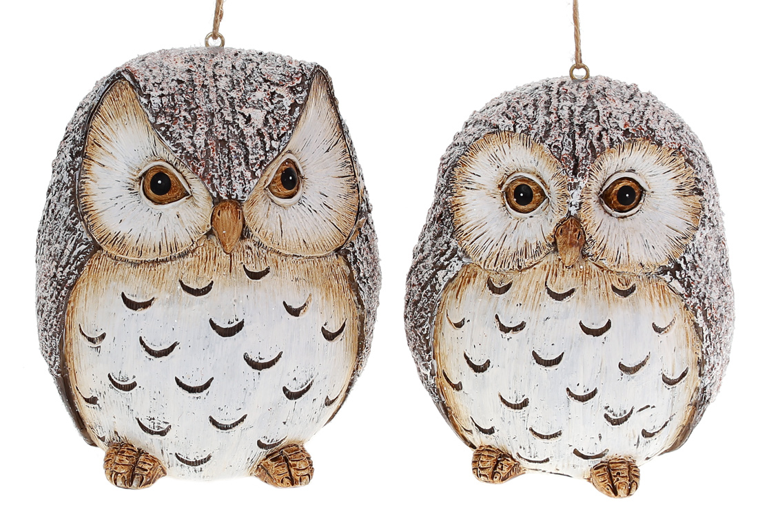 Декоративна підвісна фігурка Совушка, 12см, 2 дизайни, колір - білий - Фото