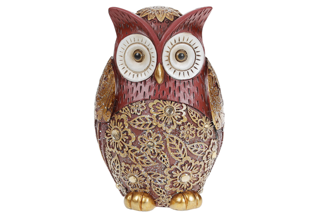 Декоративна статуетка Сова, 18см, колір - бордо із золотом - Фото