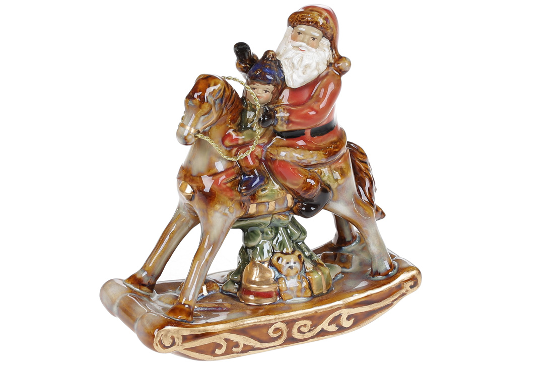 Декоративна керамічна статуетка Санта на коні, 14см - Фото