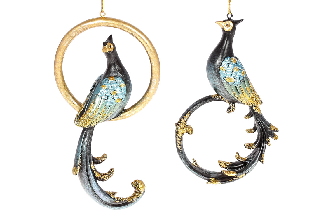 Декоративна підвісна фігурка Павич, 17см, 2 дизайни, колір - темно-синій із золотом - Фото