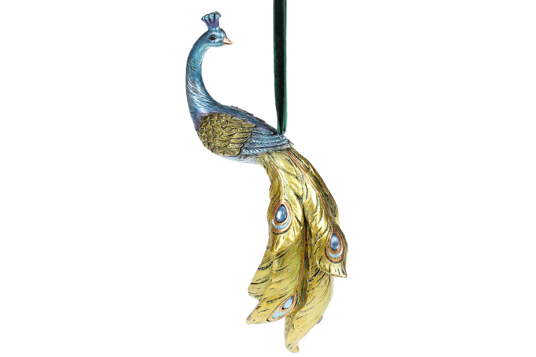 Декоративна підвісна фігурка Павич, 22см, колір - синій із золотом - Фото