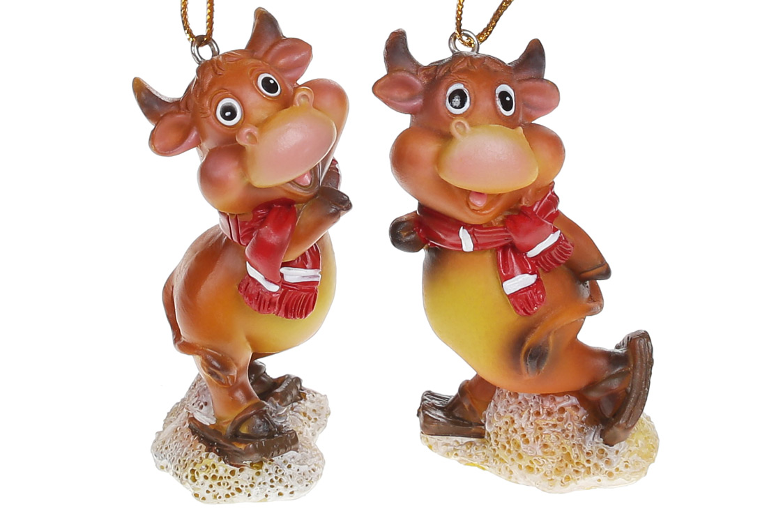 Декоративна підвісна фігурка Бичок у шарфику, 6см, 2 дизайни - Фото