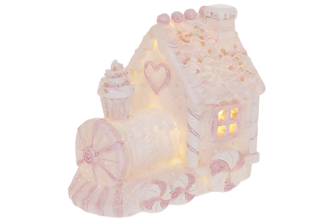 Декоративна статуетка з LED підсвічуванням Зефірний Паровозик 10.5см, колір - рожевий - Фото