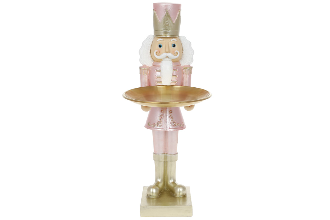 Декоративна статуетка з блюдом Лускунчик 35см, колір - рожевий з шампанню - Фото