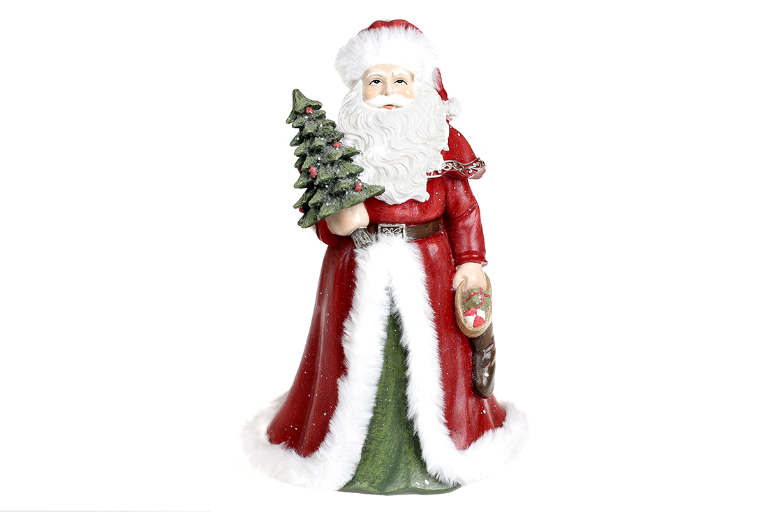 Декоративна статуетка Санта, 23см, колір - червоний із зеленим - Фото