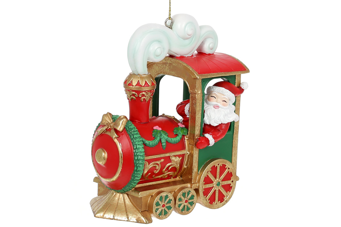 Декоративна підвісна фігурка Санта на паровозі, 12.8см - Фото
