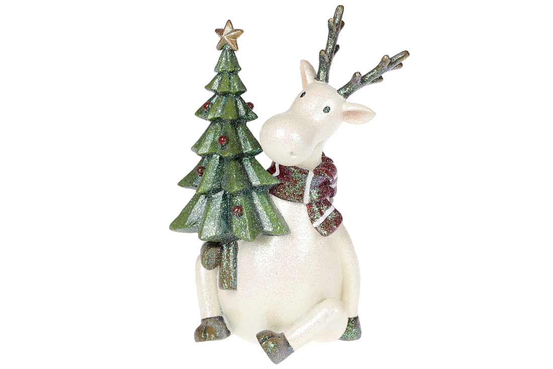 Декоративна статуетка Лось з ялинкою, 20.6см, колір - білий - Фото