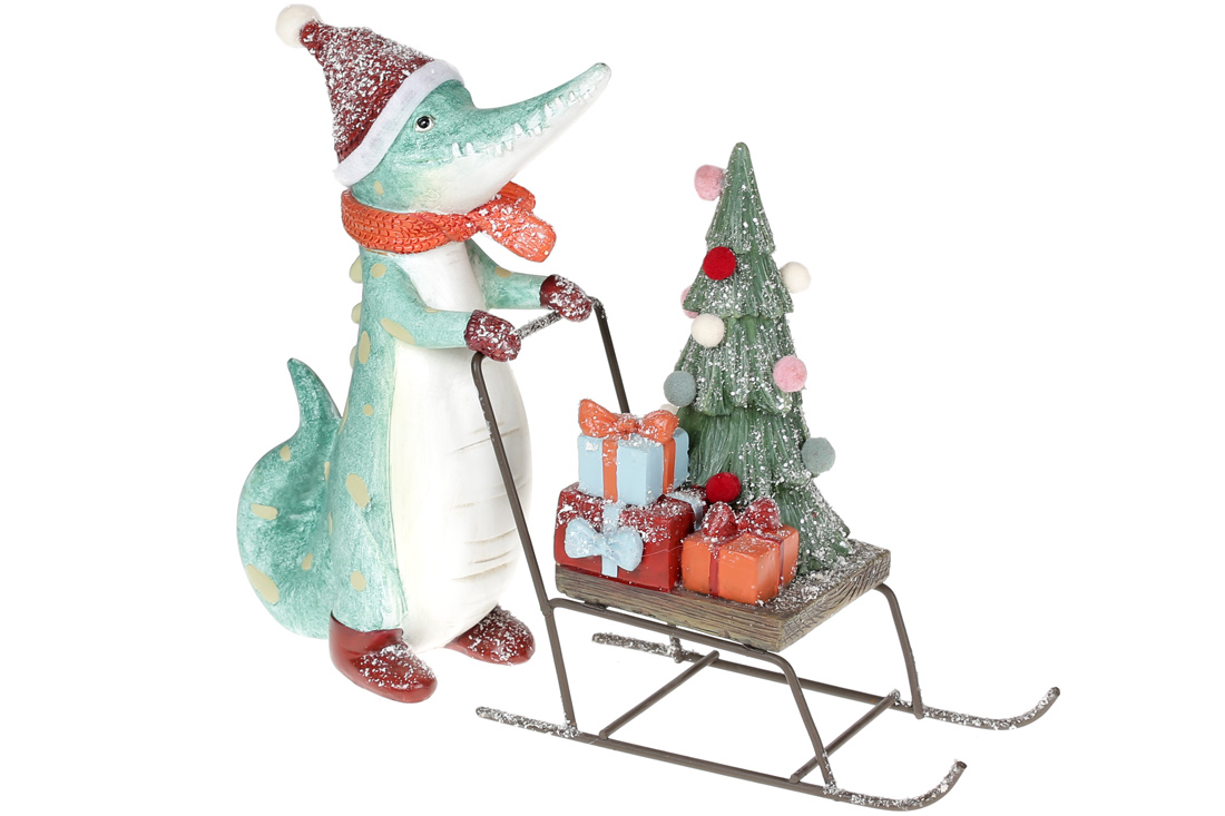 Декоративна фігурка Крокодил з ялинкою, 25.7см - Фото