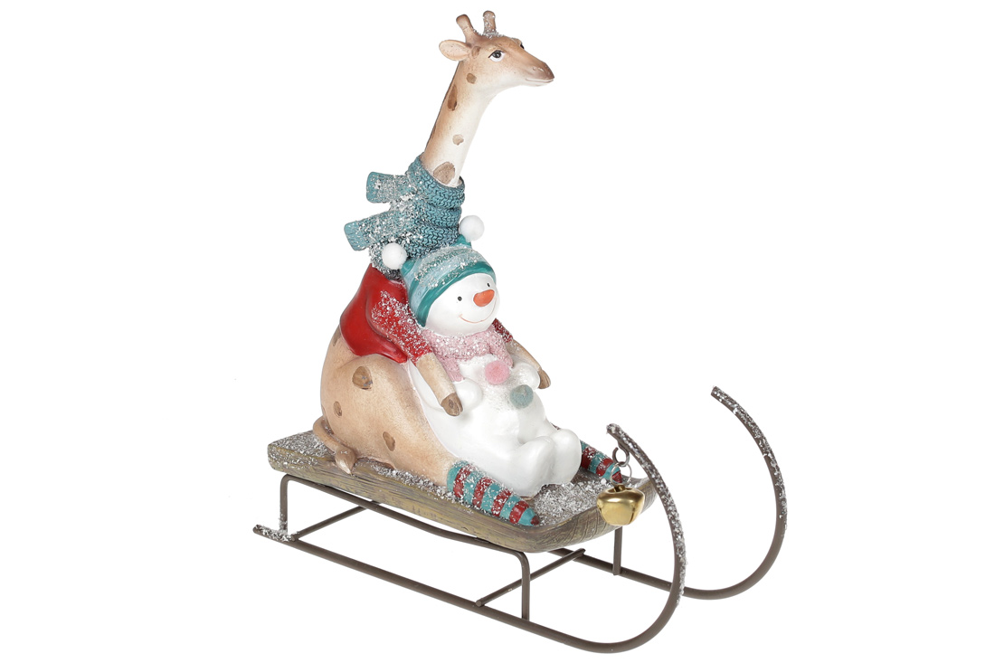 Декоративна фігурка Жираф на санчатах, 22.4см - Фото