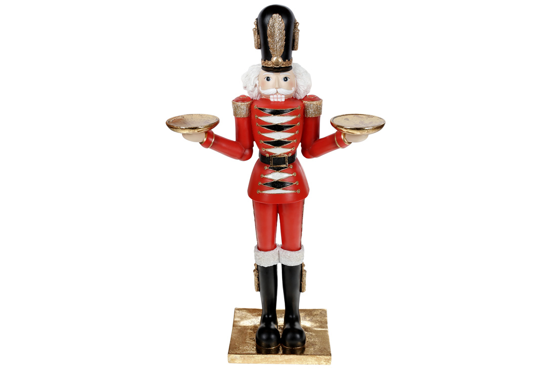 Свічник на дві свічки Лускунчик, 61см, колір - червоний - Фото