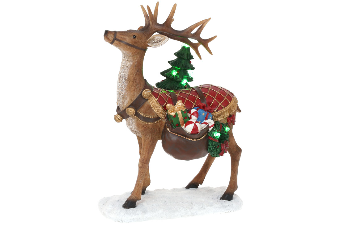 Новорічна статуетка з LED підсвічуванням Олень з ялинкою, 33см - Фото