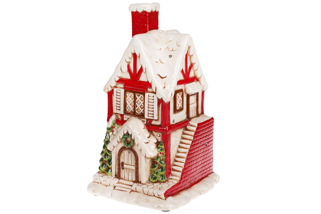 Новорічна статуетка Будиночок з LED підсвічуванням на батарейках (3xAAA), 31.5см - Фото
