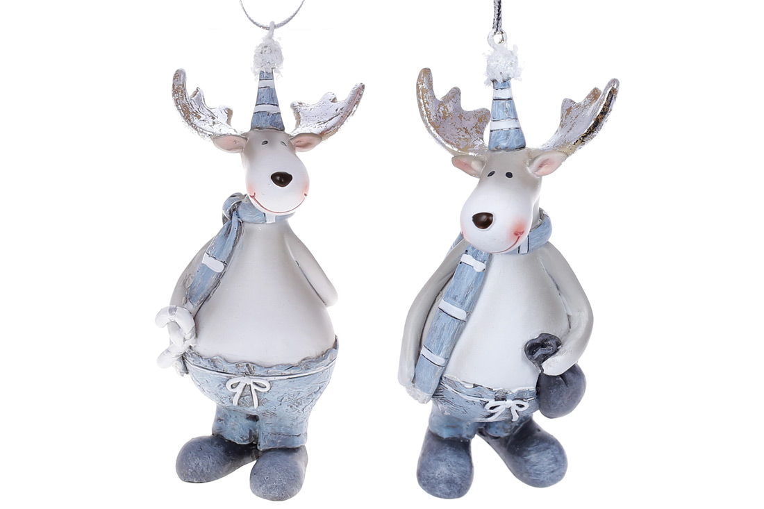 Декоративна фігурка на підвісі Лось із шарфом 11.5см, 2 дизайни - Фото