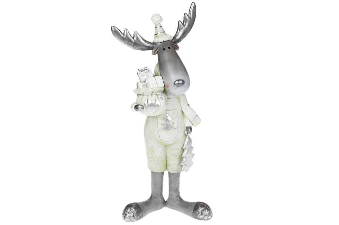 Декоративна фігурка Лось з подарунками, 40,5см, колір - м'ята зі сріблом - Фото