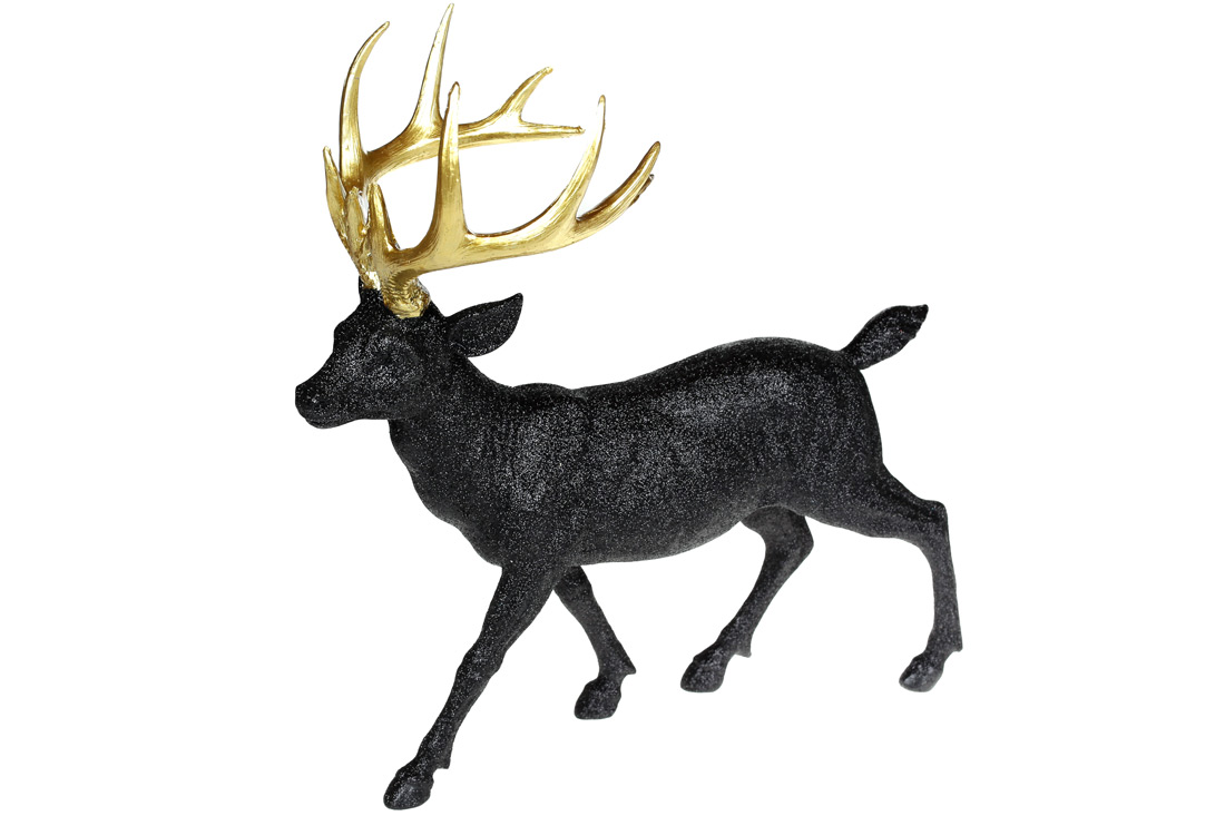 Декоративна статуетка Олень, 39см, колір - чорний гліттер із золотом - Фото