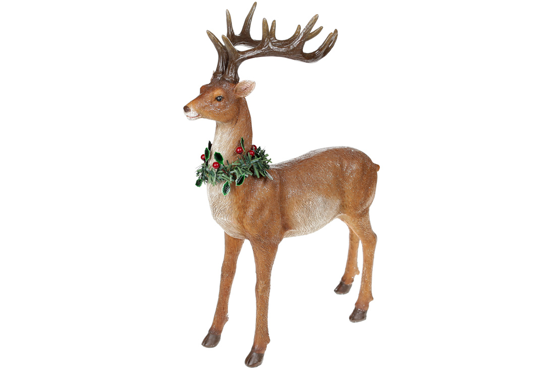 Декоративна фігура Олень з вінком 40.5см, колір - коричневий натуральний - Фото