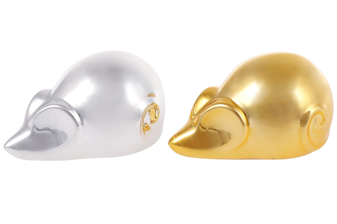 Декоративна фігурка Мишка, 8см, 2 дизайни - срібло, золото глянець - Фото