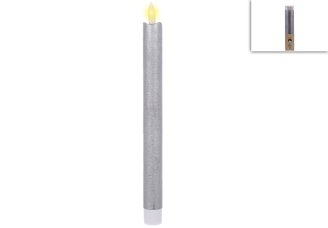 Світлодіодна воскова столова свічка - набір 2 шт 2.5*25см (2*ААА не входять до комплекту), тепле біле світло, колір - срібло - Фото