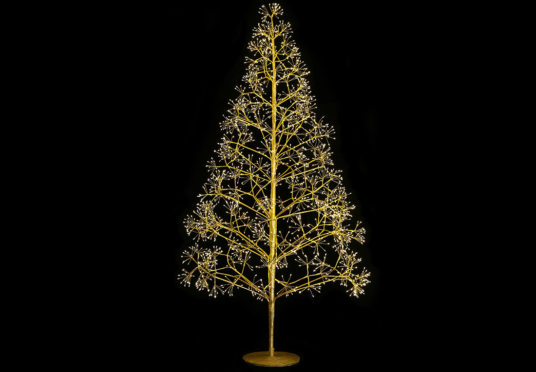 Світлодіодне дерево (2100 міні-LED, колір лампочок - теплий білий, постійне світіння), 180см, колір - золото - Фото