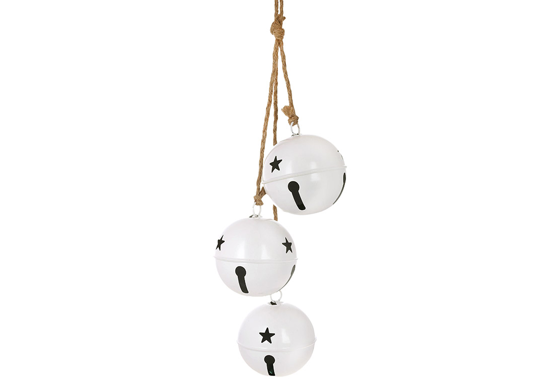 Металеві кулі ( D11*12cм ) на підвісі Christmas bells 58см, колір - білий