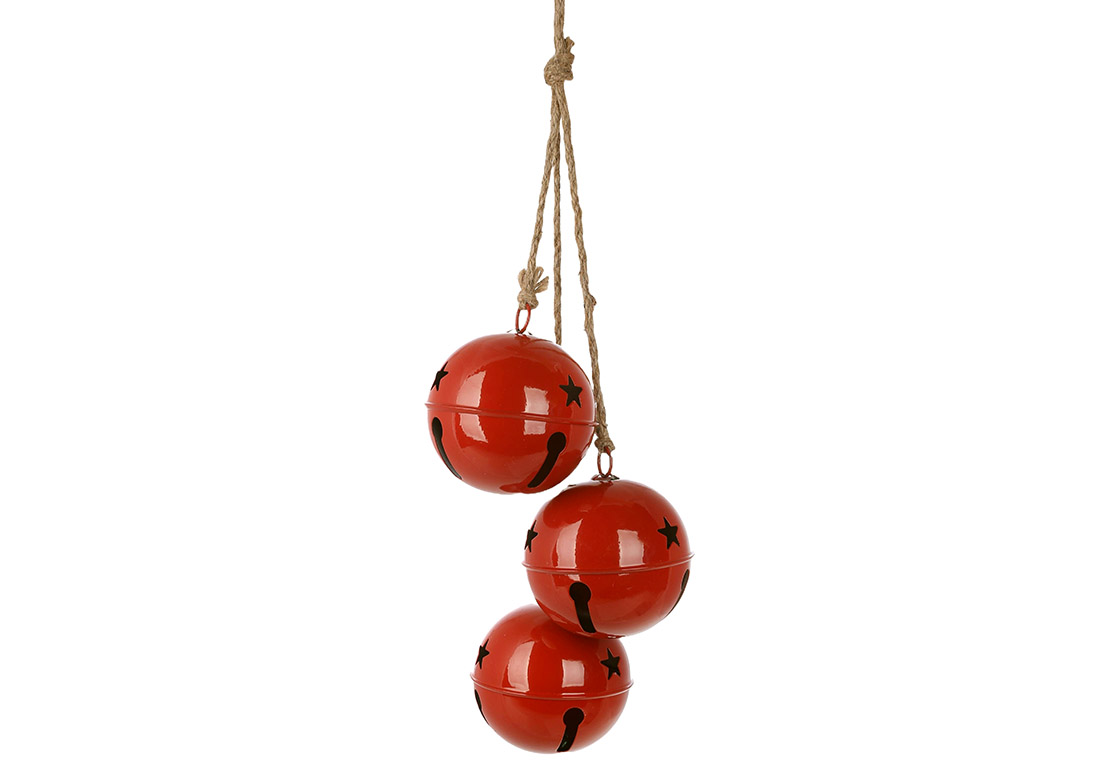Металеві кулі ( D11*12cм ) на підвісі Christmas bells 58см, колір - червоний