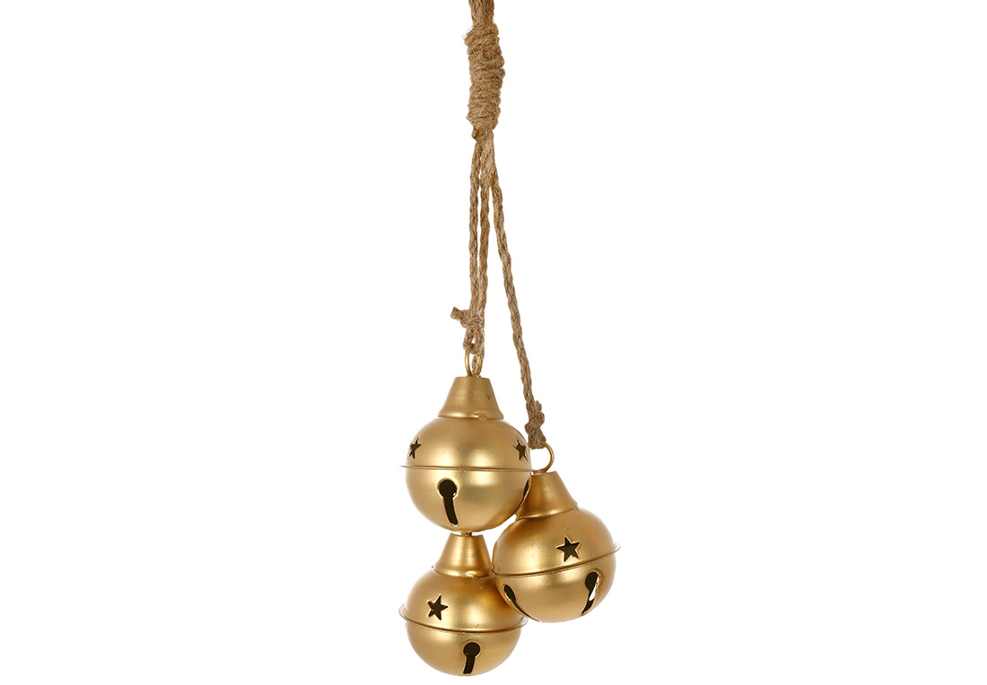 Металеві кулі ( D7.5*10см ) на підвісі Christmas bells 47см, колір - матове золото