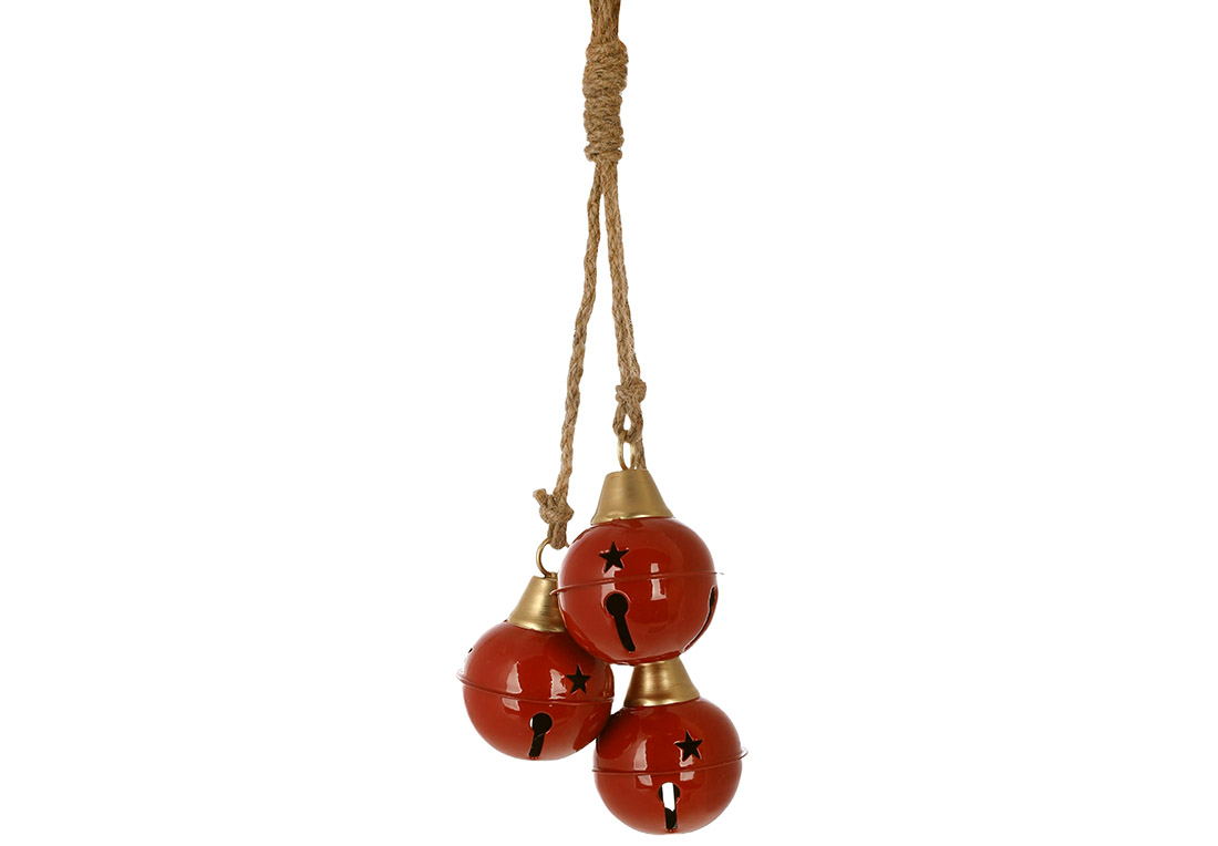 Металеві кулі ( D7.5*10см ) на підвісі Christmas bells 47см, колір - червоний