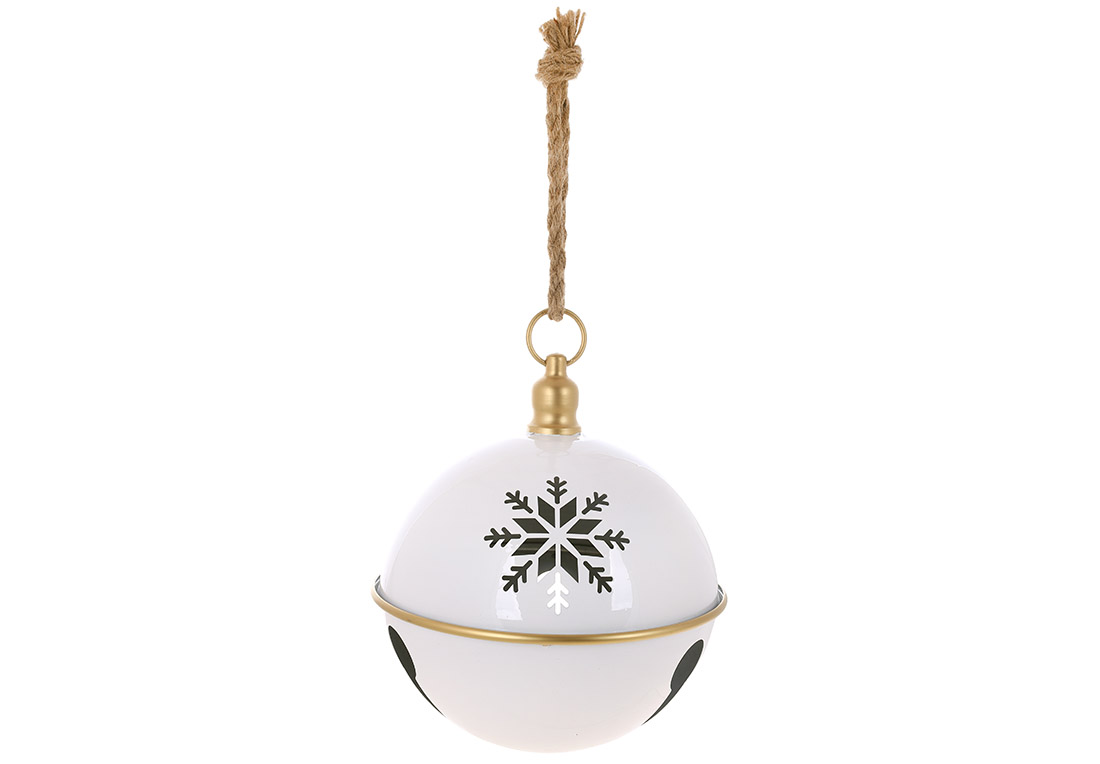 Металева куля ( D25*31см ) Christmas bell на підвісі Christmas bell 50см, колір - білий - Фото