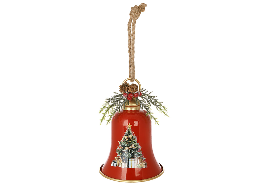 Металева підвіска Christmas bell з декором із хвої D15.5*22.5см, колір - червоний