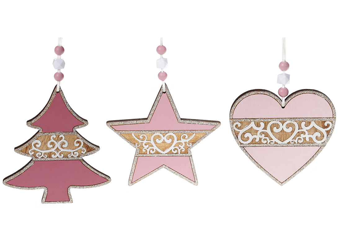 Новорічний підвісний декор, 12.5см, 3 дизайни, колір - пудровий - Фото