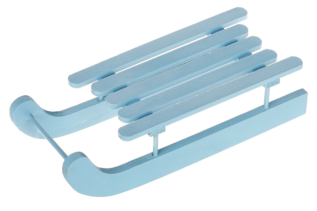 Санки дерев'яні декоративні, 20см, колір - блакитний - Фото