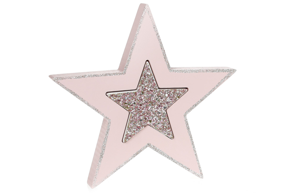 Дерев'яний декор Зірка з гліттером, 16см - Фото