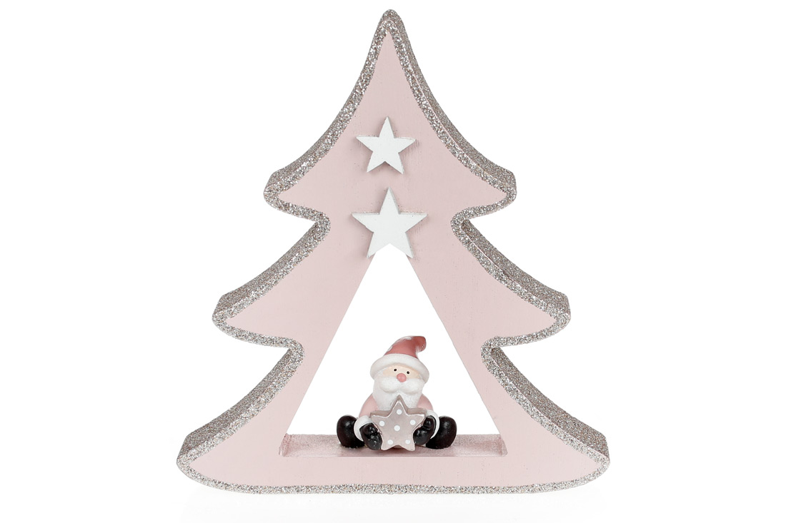 Дерев'яний декор Ялинка з фігуркою Санти, 16см - Фото