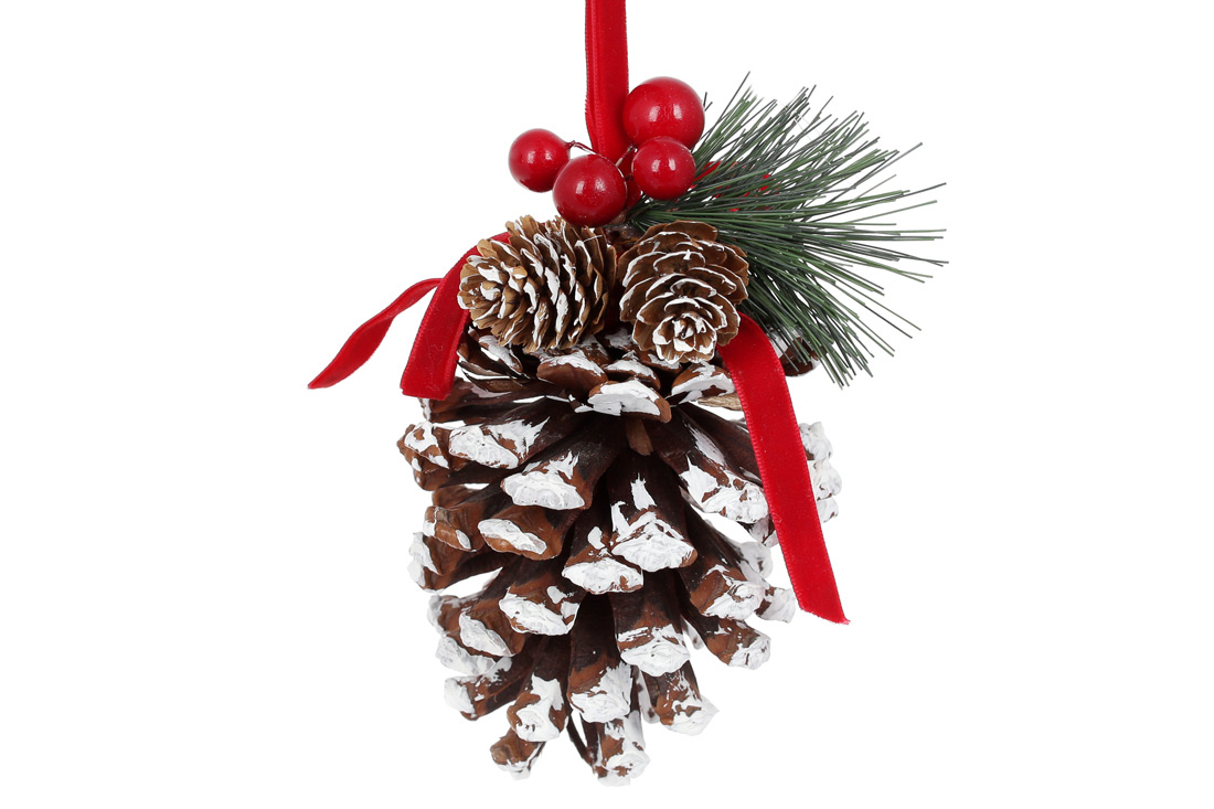 Новорічний підвісний декор Шишка, 23см, колір - коричневий - Фото