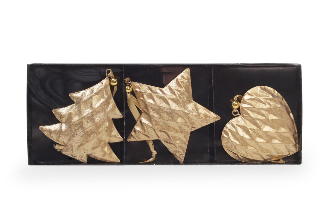 Набір (3шт) новорічних прикрас-підвісок 9см, колір - золото - Фото