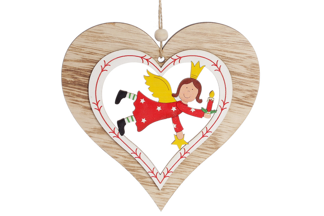 Новорічна прикраса-підвіска 13см Серце з Янголом - Фото